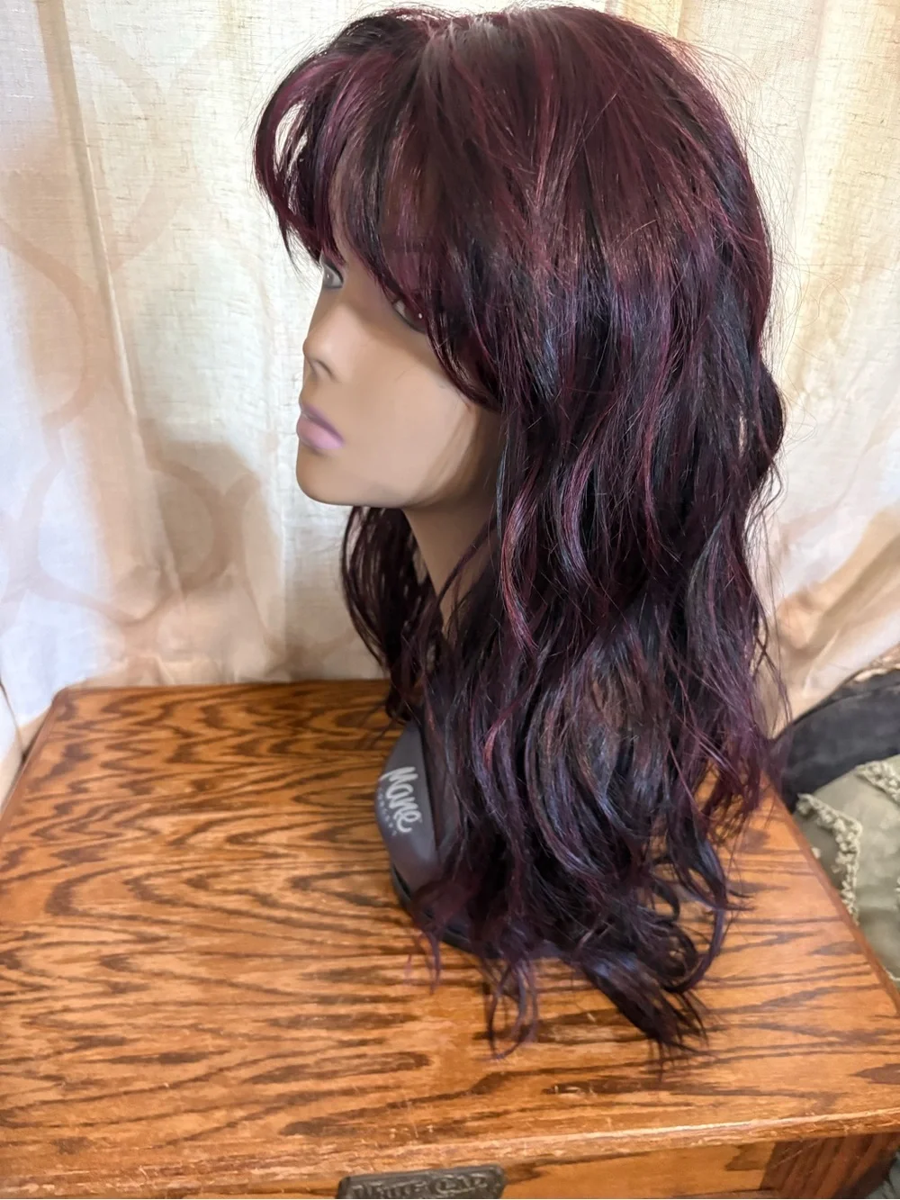 Soma Long Layered Wig with Burgundy Highlights